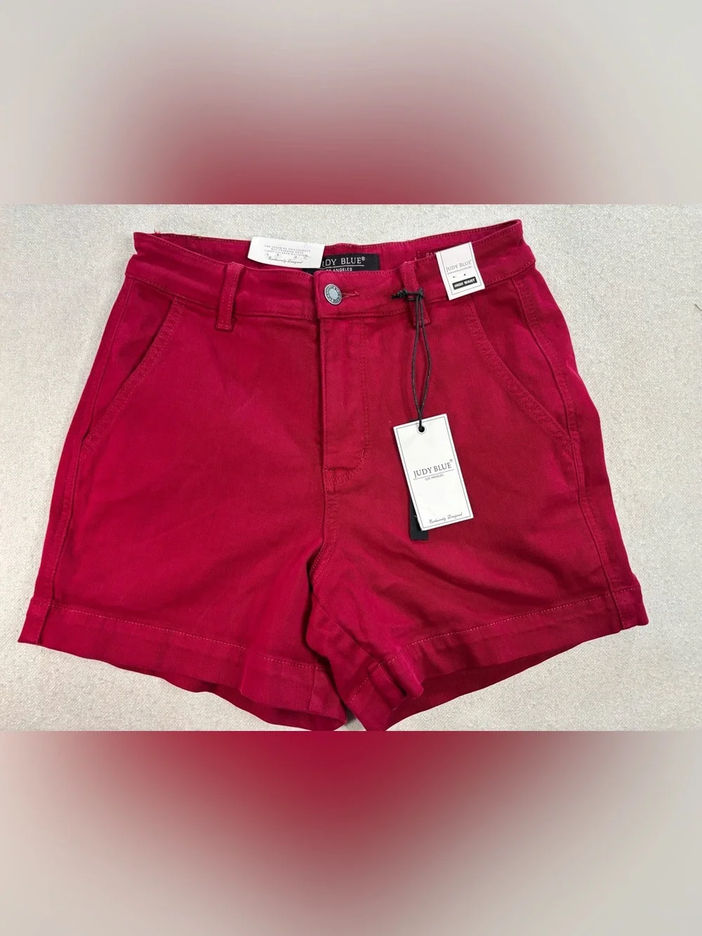 Judy Blue High Waist Heart Pocket Shorts Red Garment Dyed Womens Small NWT